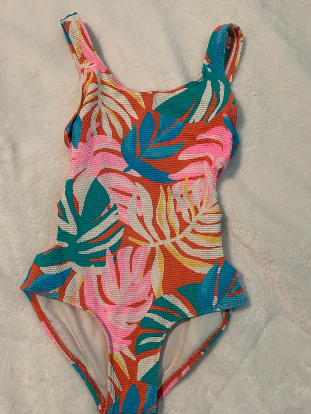 Cat & Jack Tropical Leaf One-Piece Swimsuit - Pink, Teal, Orange